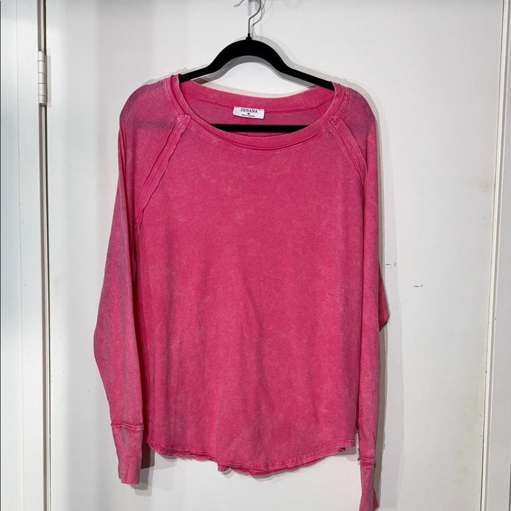 Zenna Hot Pink Long Thumb Hole Sleeve Oversized BoHo Tee Size Medium